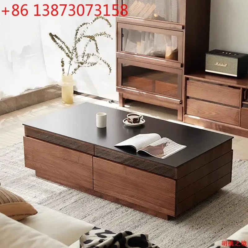 

Nordic solid wood living room black walnut log simple light luxury slate tea table for home small apartment table dining table