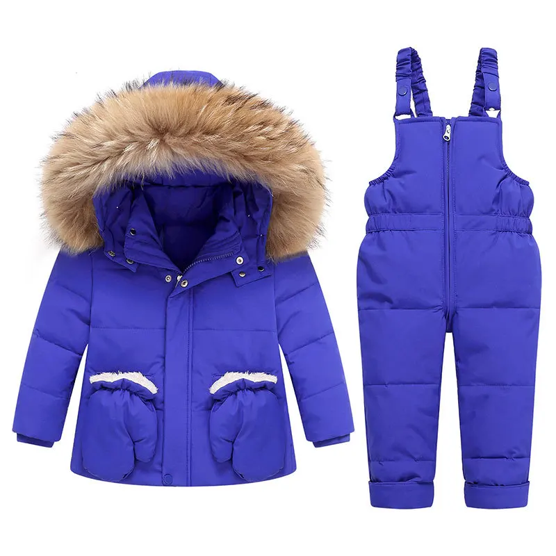 OLEKID 2024 Winter Children Girl Overalls Real Raccoon Fur Down Jacket For Girl Baby Girl Jumpsuit Kids Girl Outerwear Coat