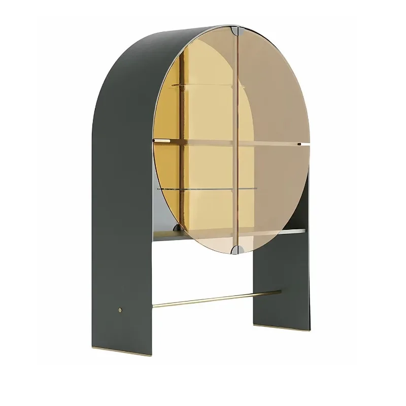 curved glass door wine cabinet living room modern display cabinet metal wall designer high-end storage cabinet