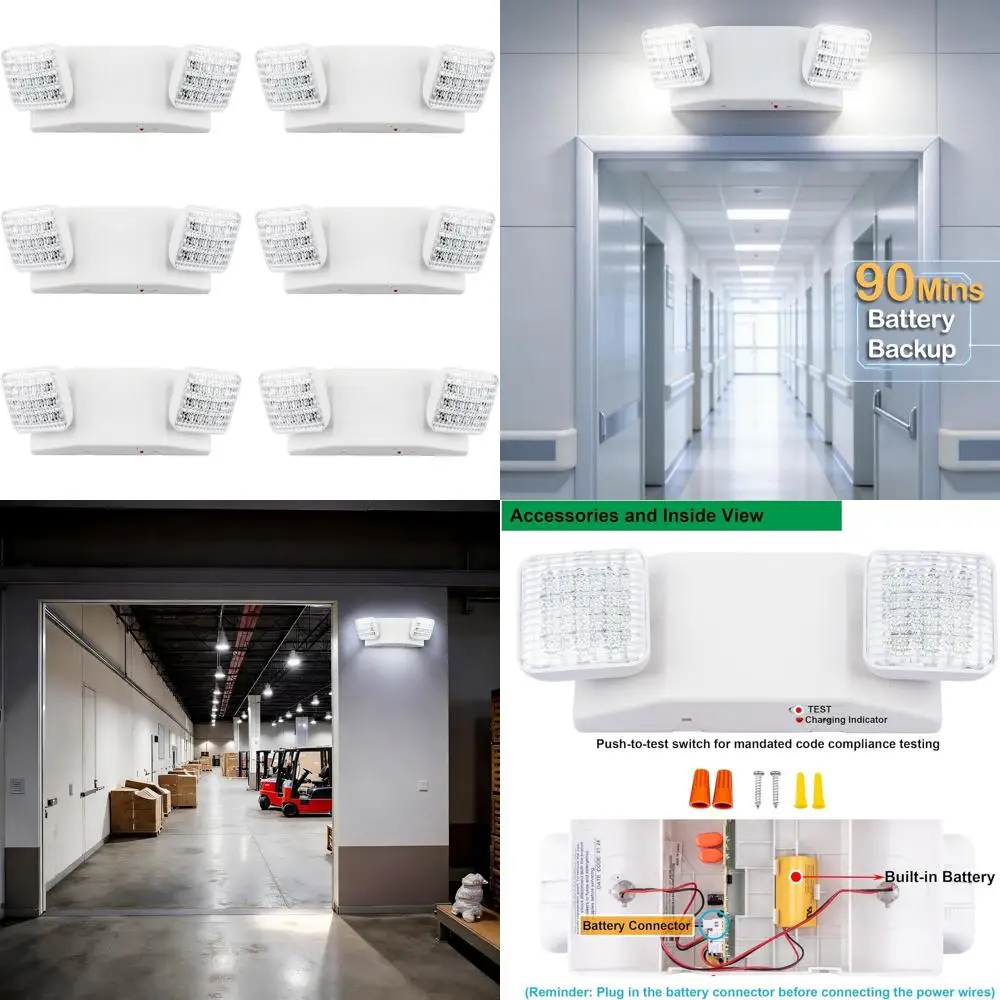 

6-Pack Emergency Exit Lights with 2 LEDs, Battery Backup, UL924 & CEC, 120/277V