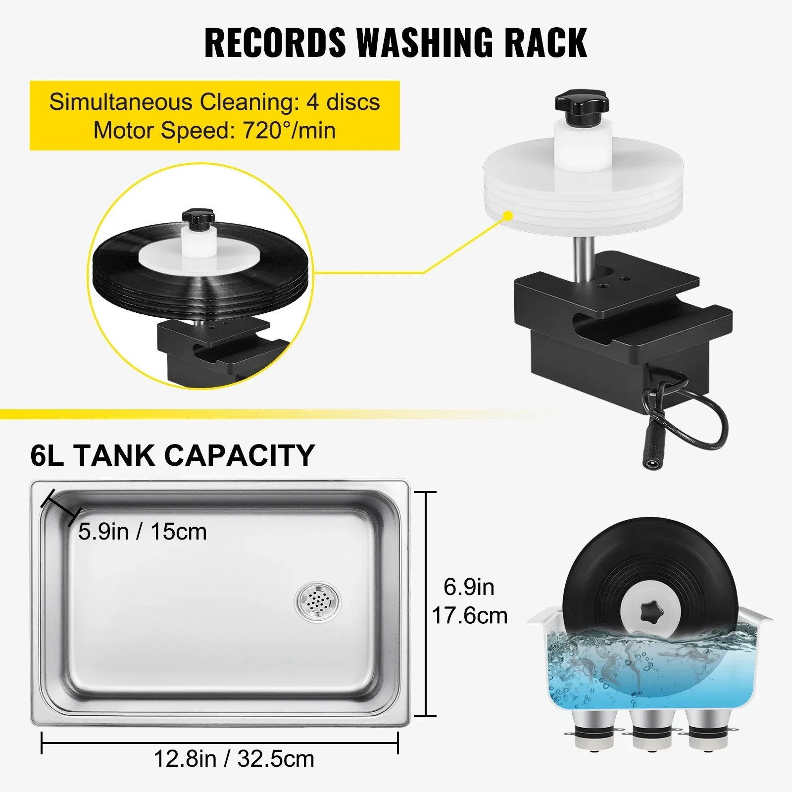 SIHAO 6L Ultrasonic Vinyl Record Cleaner Knob Portable Mini Ultrasound Machine for Contact Lenses Dental Jewelry Cleaning