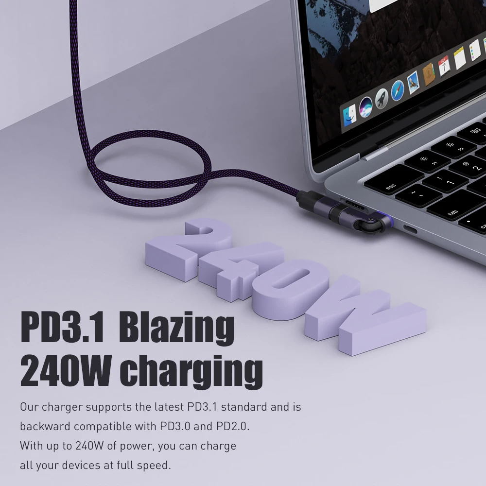 240W Magnetic Charging Cable 180° Rotating USB C to USB C Magnetic Adapter Type C Fast Charger Cable Data Transfer Connector