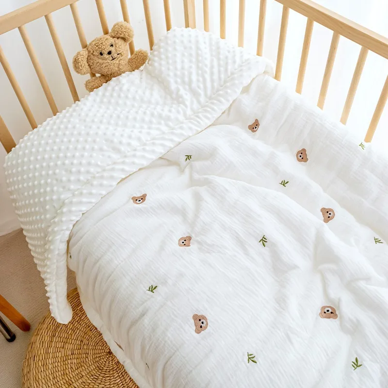 3D プラッシュドット刺繍ベビーブランケット、フィラー付き、春冬幼児用キルトブランケット、サーマルチャイルドベビー掛け布団