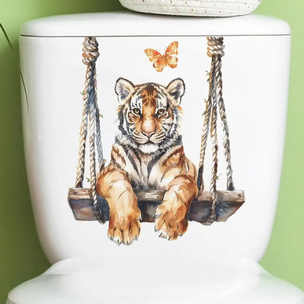 Durable Toilet Decal Swing Tiger Toilet Sticker Removable Waterproof Pvc Wall Art Decal for Room Bathroom Cute for Toilet