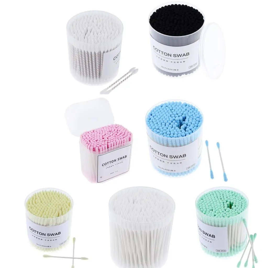 عبوة من 200 قطعة من أدوات وضع المكياج القطنية بمقبض خشبي وعصا أعواد قطنية برأس مزدوج الأطراف #3