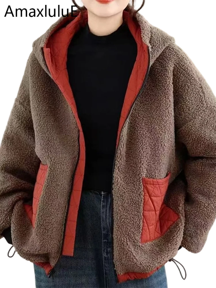 

Amax LuluE Winter Fashion Reversible Fur Parkas Womens Korean Warm Quilted Jackets Females Thicken Leisure Vintage Hooded Coats