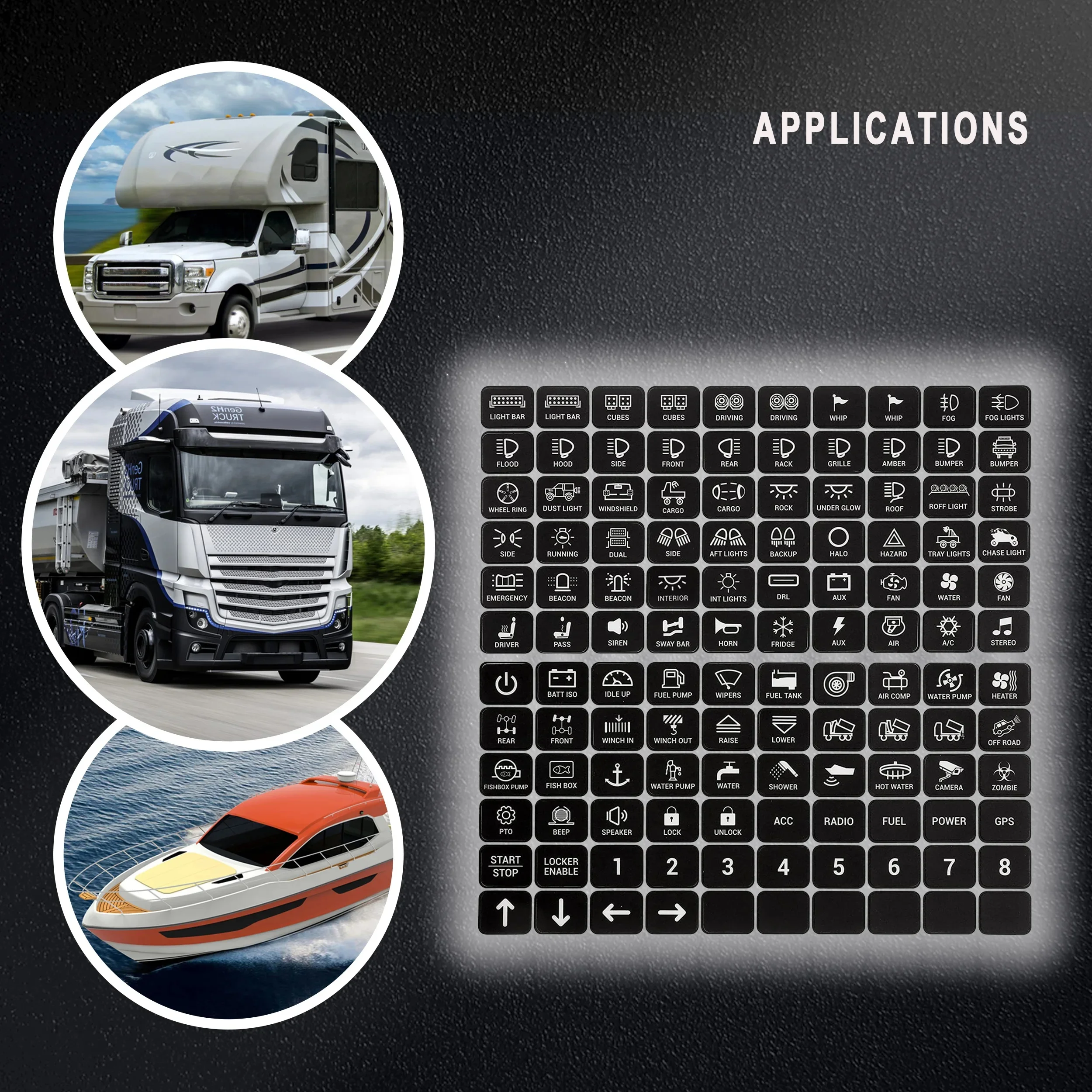 120Pcs Universal Rocker Switch Label Stickers for Car Truck RV Camper Boat 6/8/12 Pin Dashboard Control Panel Decals