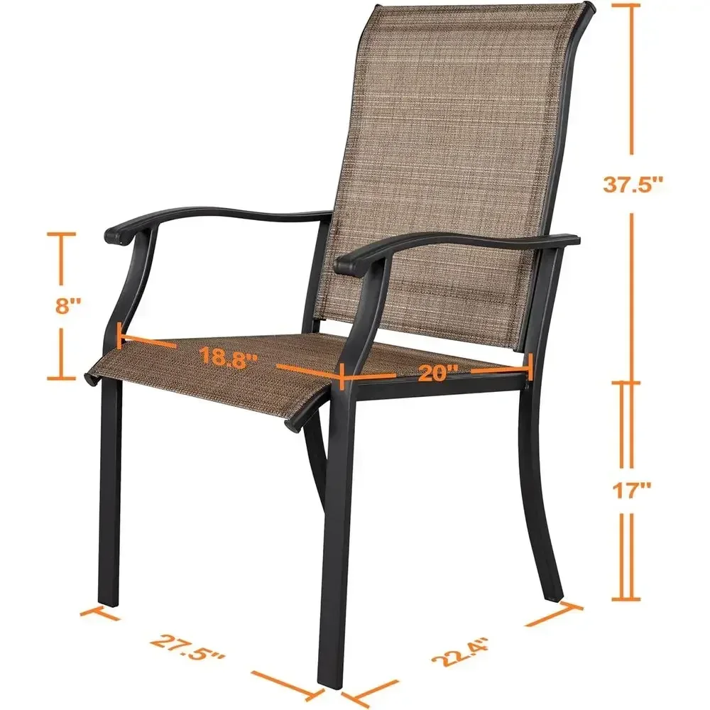 2 High Back Textilene Patio Dining Chairs with Armrests - Suitable for Indoor and Outdoor Use, Iron Construction, Black & Brown