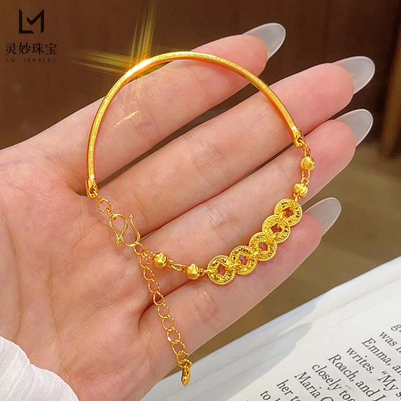 

9999 24K real gold store same style women's gold bracelet, golden dragon scale, five emperor coins, half bracelet, beautiful jew