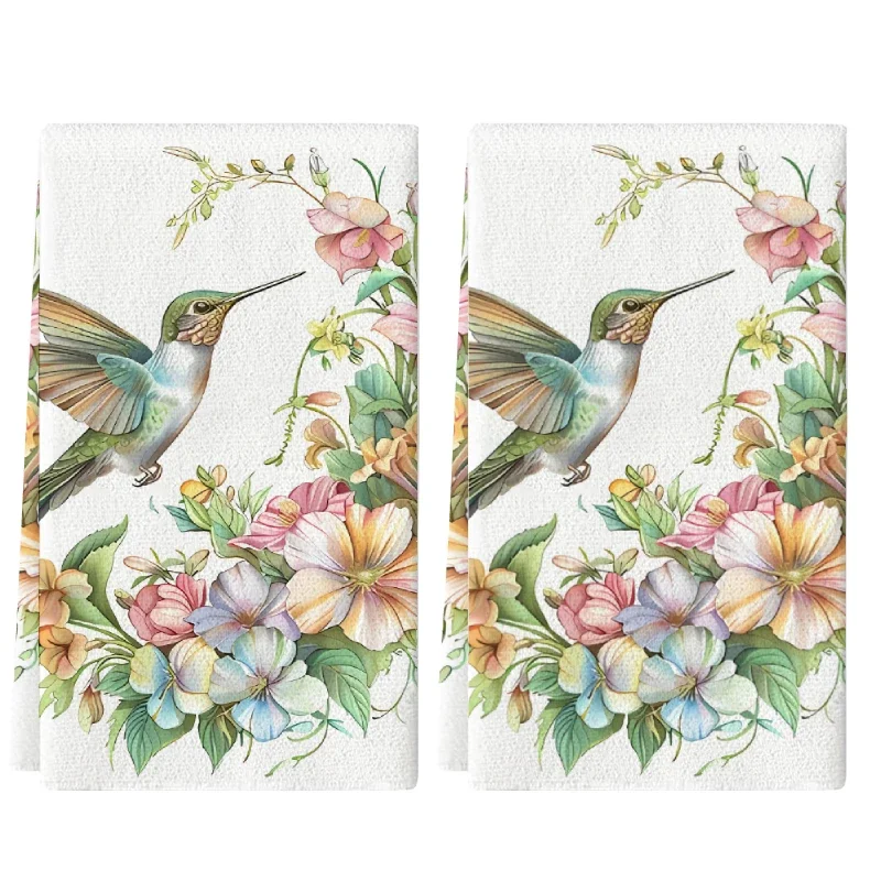 2Pc Hummingbird Flower Kitchen Towel 40*60Cm Towel Set Super Absorbent Soft Cleaning Cloth Cooking Baking Tea Towel Hand Towel
