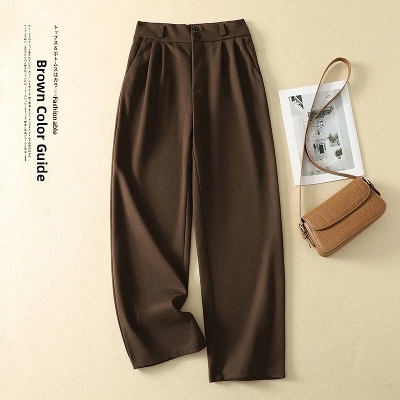 Loose Straight Leg Casual Pants for Women High Waist Long Trousers Pure Color Spring Autumn Winter Versatile Elastic Waist