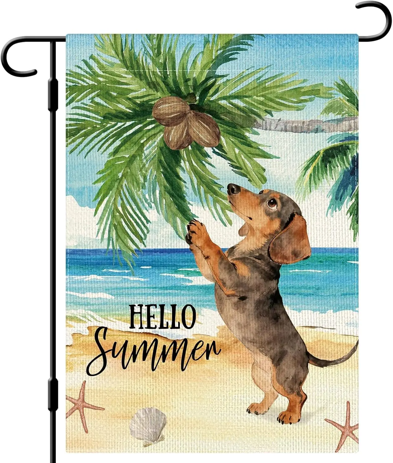 DLZDN Hello Summer Dachshund Dog Garden Flag 12×18 Inch Double Side Vertical Burlap Beach Coastal Farmhouse Yard Sign Season ZZM