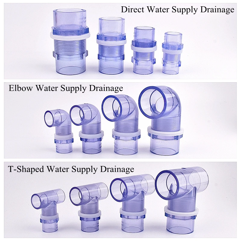 Transparent Blue ID 20~63mm Aquarium Water Supply Pipeline Connector Fish Tank Observable Water Supply Joint Water Pipe Fittings