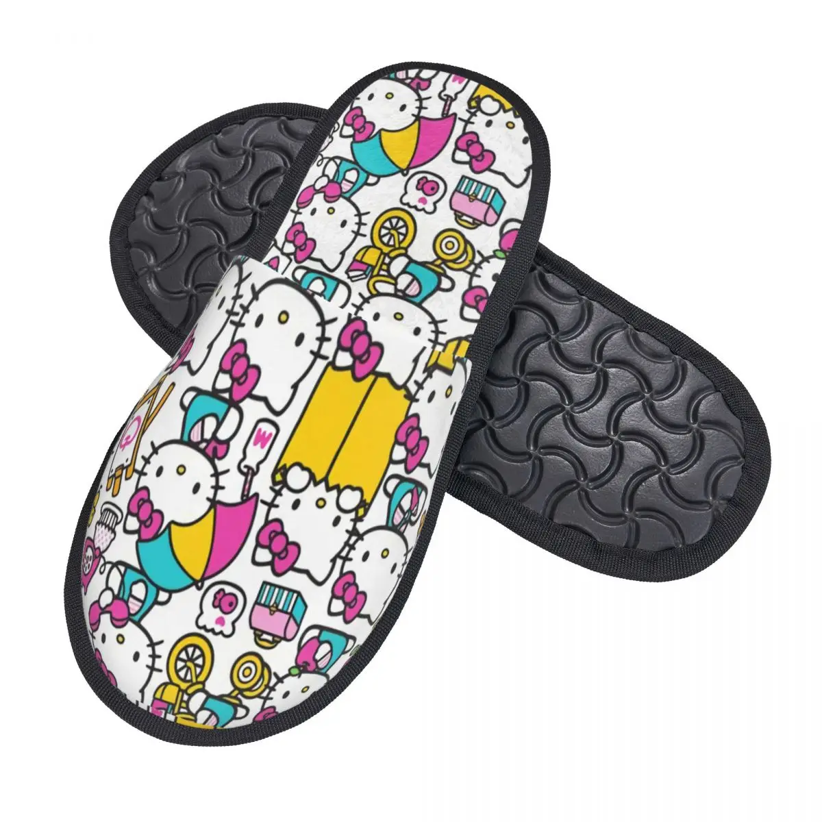 Aangepaste Print Vrouwen Hello Kitty Cartoon Huis Slippers Zacht Warm Traagschuim Pluizige Slipper Indoor Outdoor Schoenen