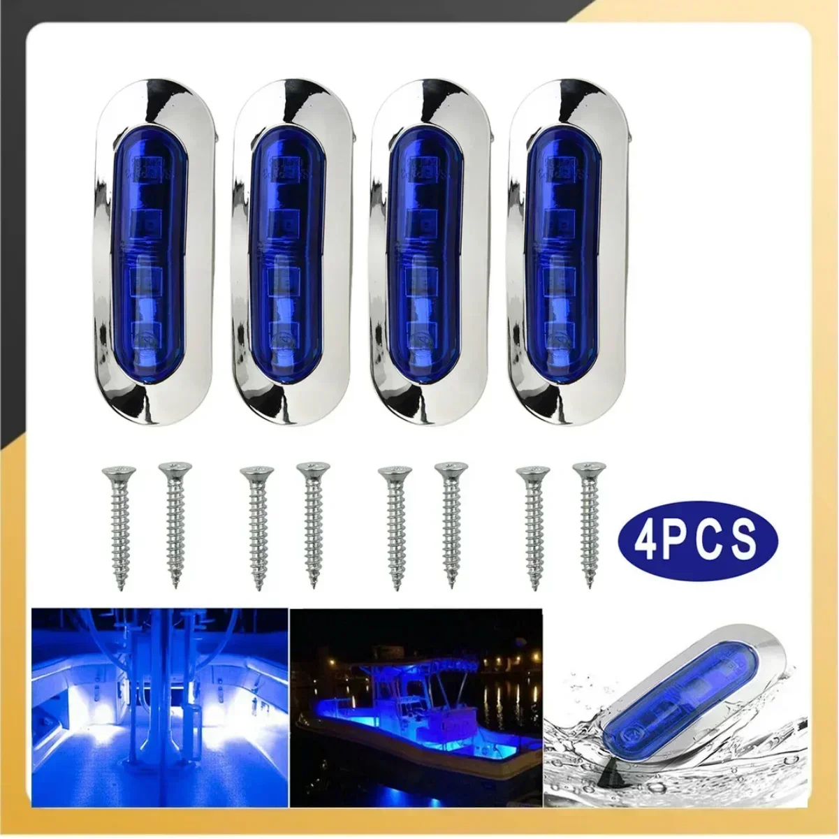 4pcs Marine Boat Lights 4 LED Courtesy Lights Cabin Deck Walkway Stair Lamp Truck Car Blue LED Lamp Auto Yacht Boat Accessories