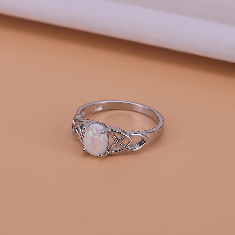 VENTFILLE 925 Sterling Silver Vintage Fashion Setting Opal Stone Gem Ring Dla Kobiet Rozmiar 6-10 Anillos Anel