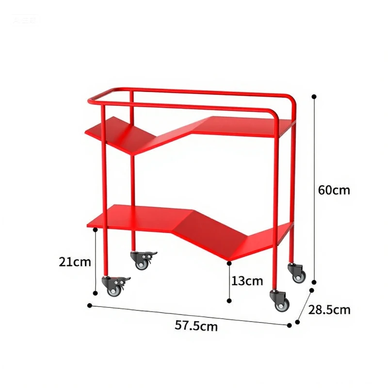 Modern Metal Red Rolling Cart Dopamine Style Mobile Storage Organizer for Small Space Coffee Table Creative Iron Art Side Table