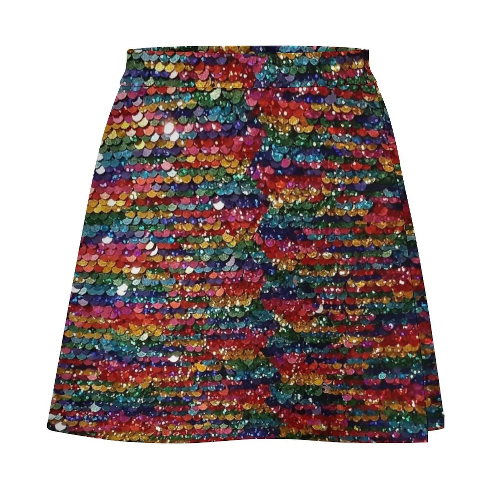 Minifalda de arcoíris brillante y vibrante con lentejuelas de arcoíris, moda japonesa, ropa de mujer, faldas para mujer, falda Mini