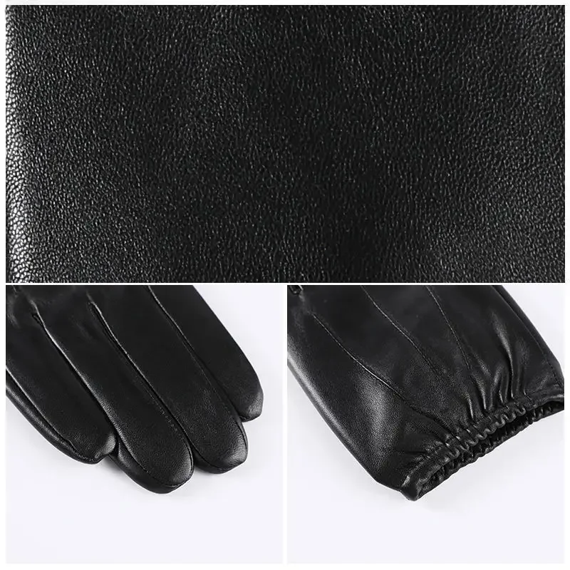 Guantes de cuero de oveja para hombre, manoplas de invierno de dedo completo con pantalla táctil, color marrón, para montar en motocicleta, novedad