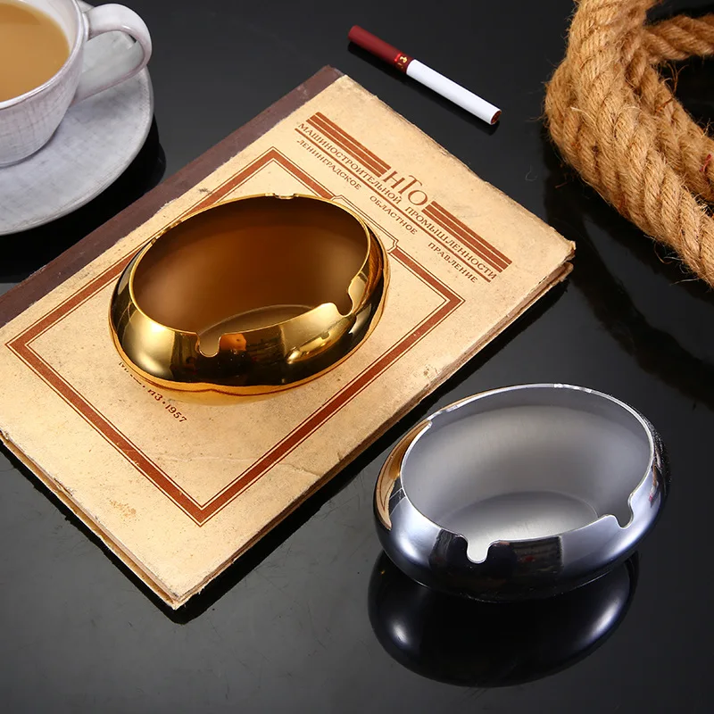 

Stainless Steel Ashtray Stainless Steel Round Shaped Decorative Tabletop Cigarettes Ash Holder For Home Bedroom Office Tabletop