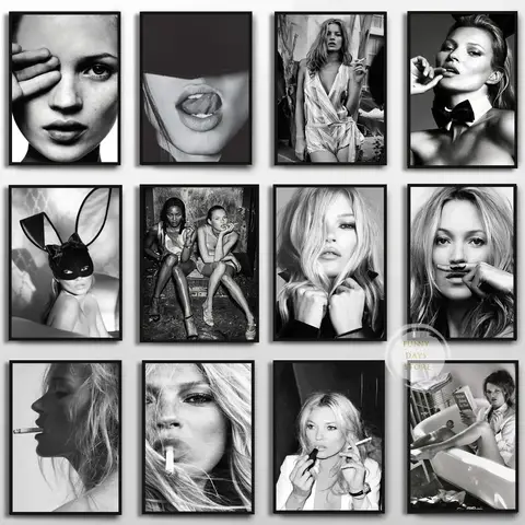 Bilashmart Vintage Sexy Supermodel Kate Moss Poster Smoking Canvas Painting Print Wall Art Feminist Fashion Wall Art Picture Room Decor