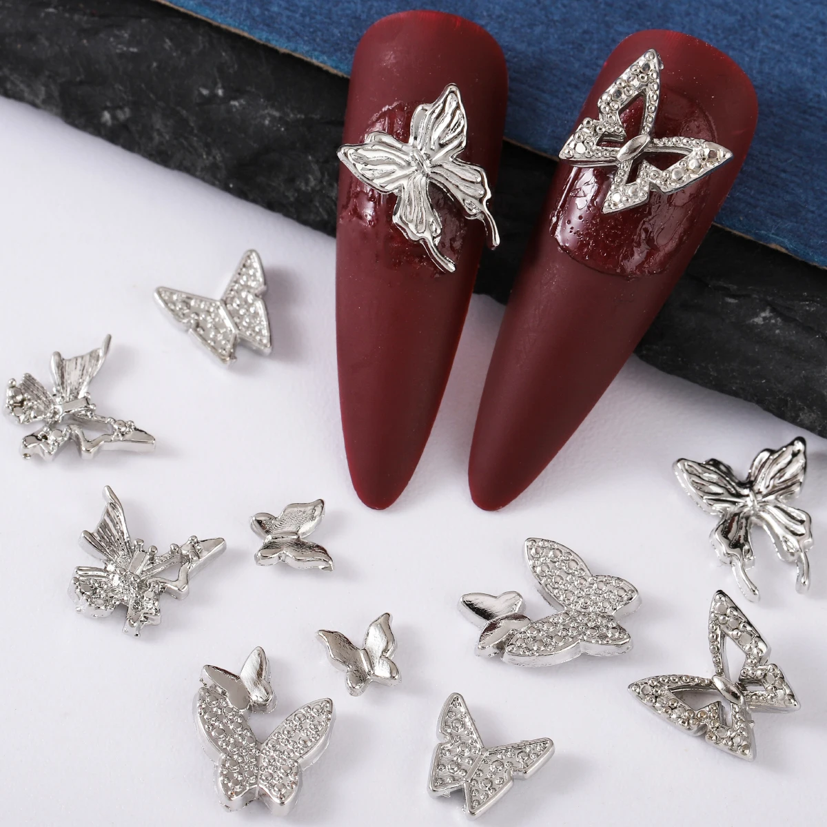 60 uds/1 caja de mini adornos de uñas de mariposa de aleación japonesa ins viento contrajo joker chica decoración artesanal de uñas