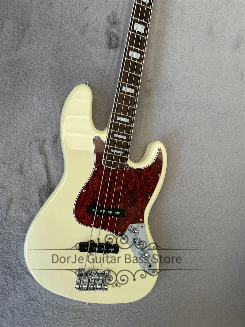 

Cream Yellow Bass 4 Strings Bass Guitar Rosewood Fingherboard Red Tortoise Shell Pickguard Fixed Bridge