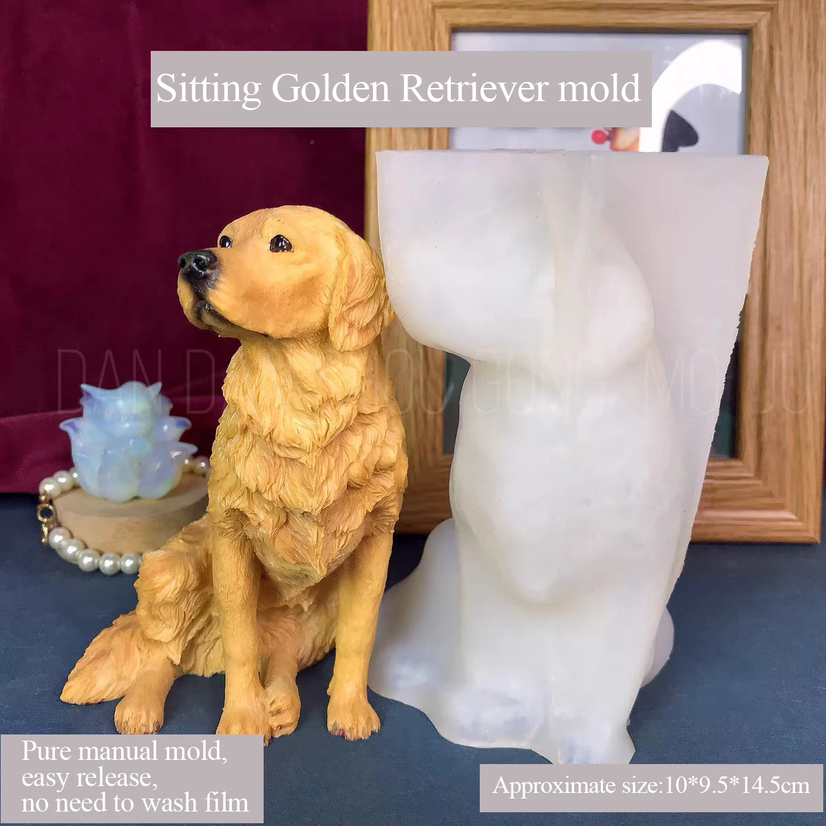 Imagem -03 - Molde Tridimensional 3d Grande Golden Retriever Moedor de Silicone Mão Faça Você Mesmo Especial Bonito