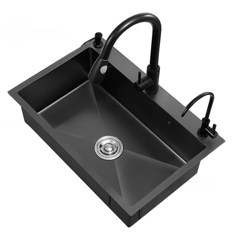 

Home Stainless Steel Kitchen Sinks Creative Black Nano Wash Basin Single Sink Drain Set Handmade Wash Basin Kitchen Accessories