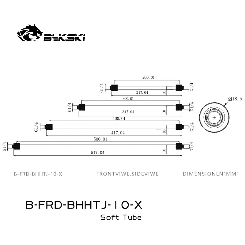 Bykski B-FRD-BHHTJ-10-X AIO Soft Tubing OD10mm 20-50cm Black Rubber Flexible Quick-Connected Hose Anti-Bending Rotatable