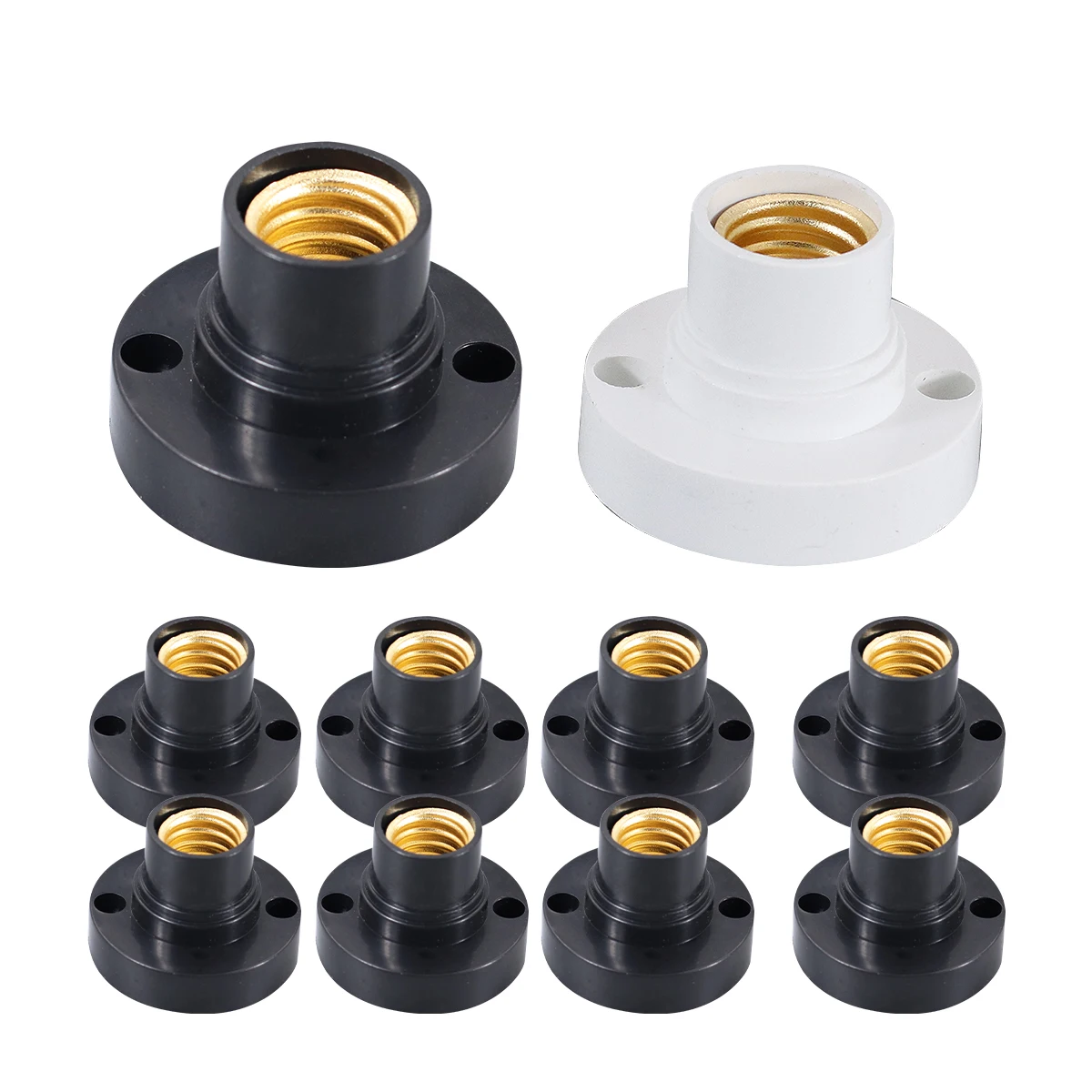 10Pcs Lamp Screw Base E14 Round Plastic Light Bulb Lamp Socket, Light Bulb Screw Base Holder,Screw Socket Holder Adapter (Black)