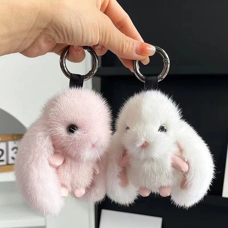 Colorful Key Chain Jewelry Gifts New Cute Fluffy Rabbit Fur Pompon Bunny Keychain Bag Pendant For Couple Car