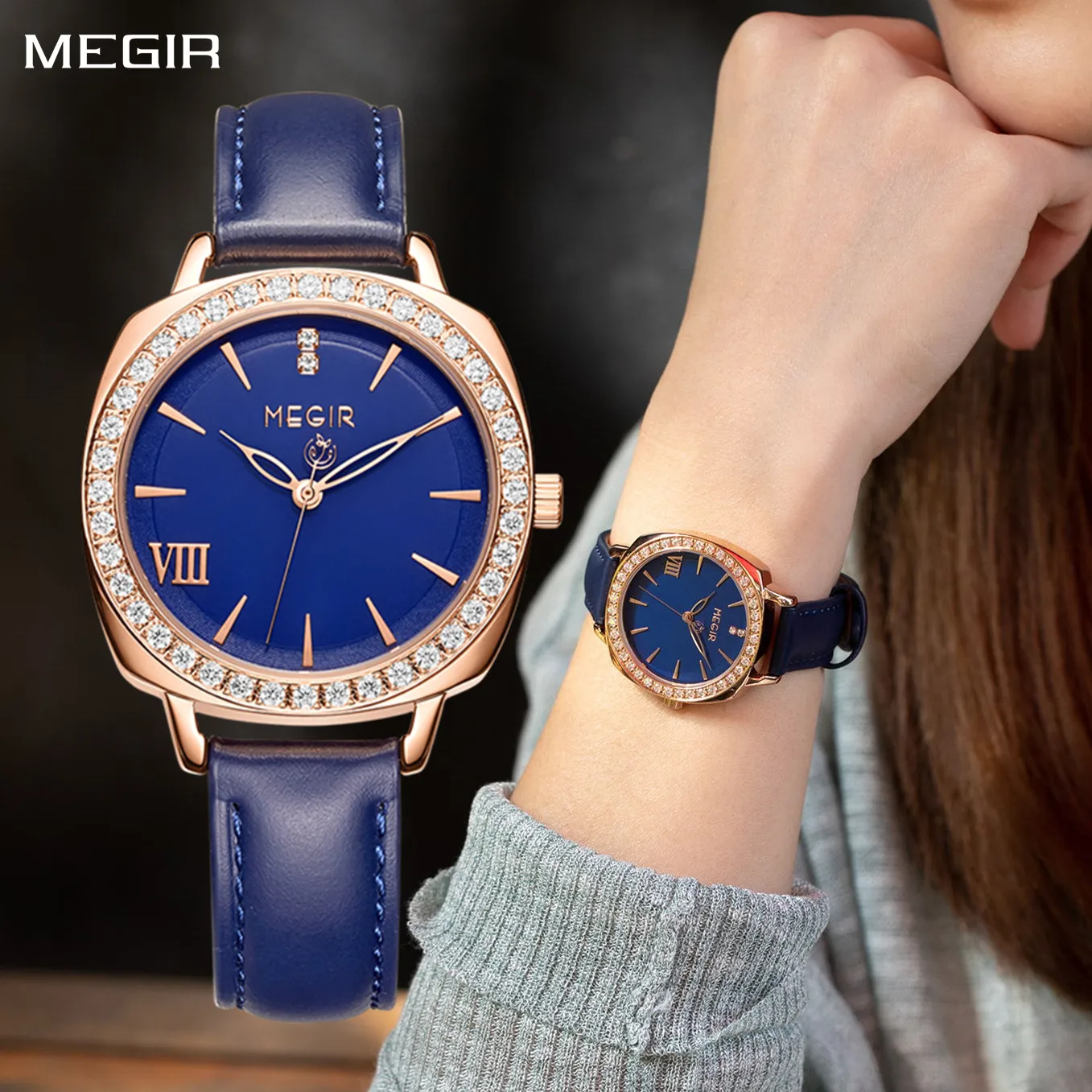 

MEGIR Fashion Women Watch Luxury Diamond Leather Ladies Bracelet Watch Female Quartz Wristwatches Dress Clock Relogio Feminino