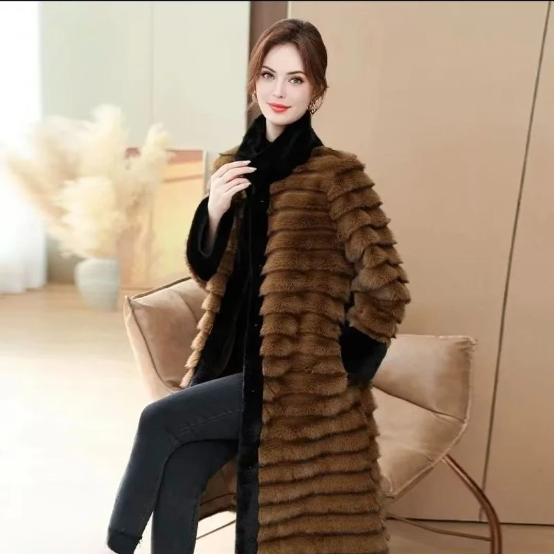Loose Style Thickened Style Long Copy Mink Coat Long Style Extended Version Women's Winter Solid-color Warm Regular Short Coat