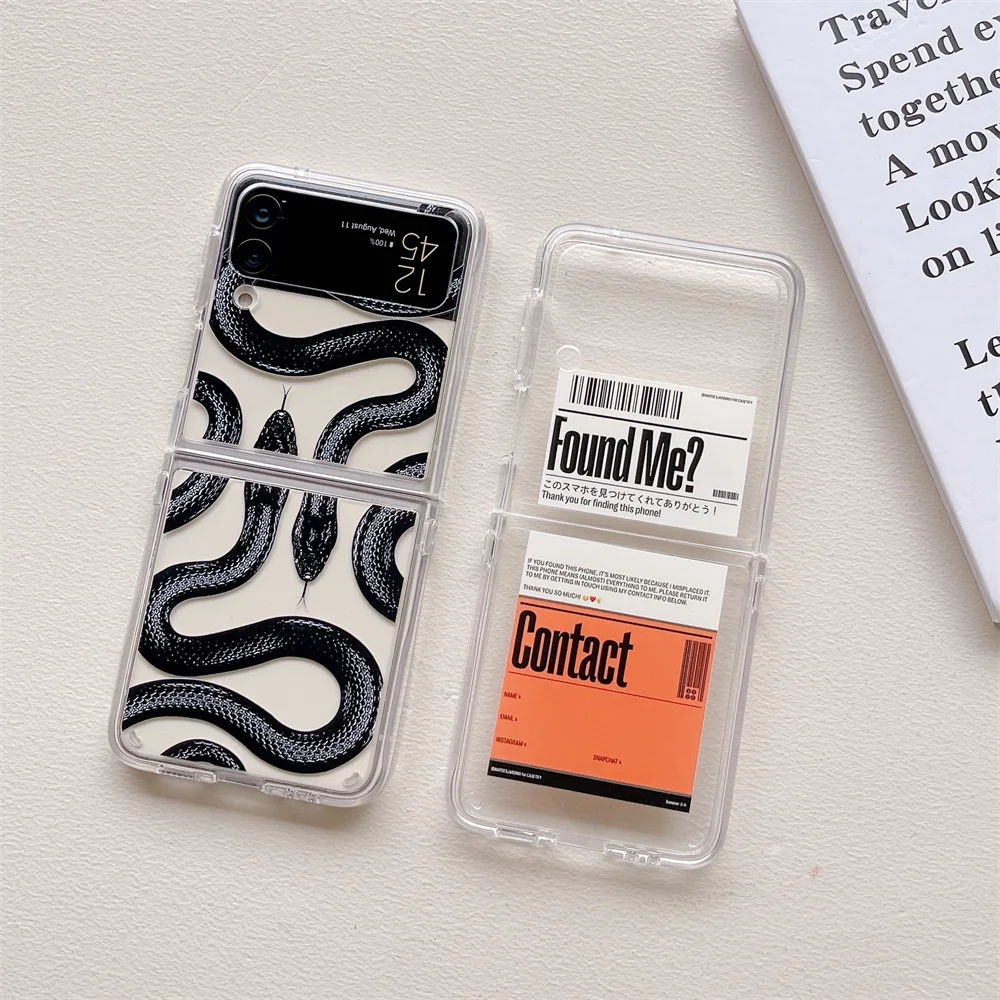 

Ins черный Змеиный минималистичный чехол для телефона с бирками для Samsung Galaxy Z Флип 3 ZFlip 4 5G мягкая прозрачная Складная задняя крышка
