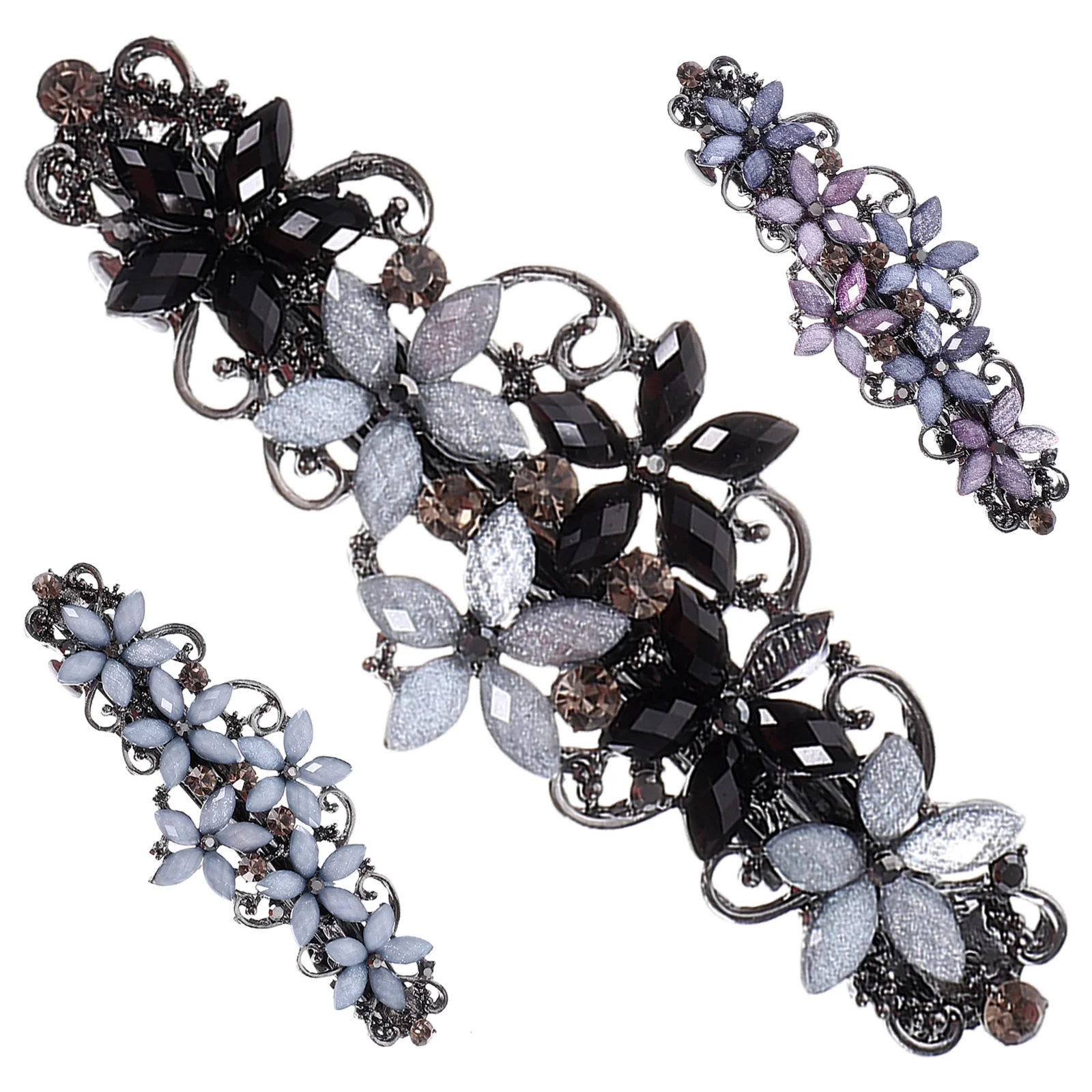 

3pcs Flower Metal Hair Clips For Women Hair Clips Retro Spring Claws Alloy Ponytail Wedding Accessories Gray Blue Pink Black