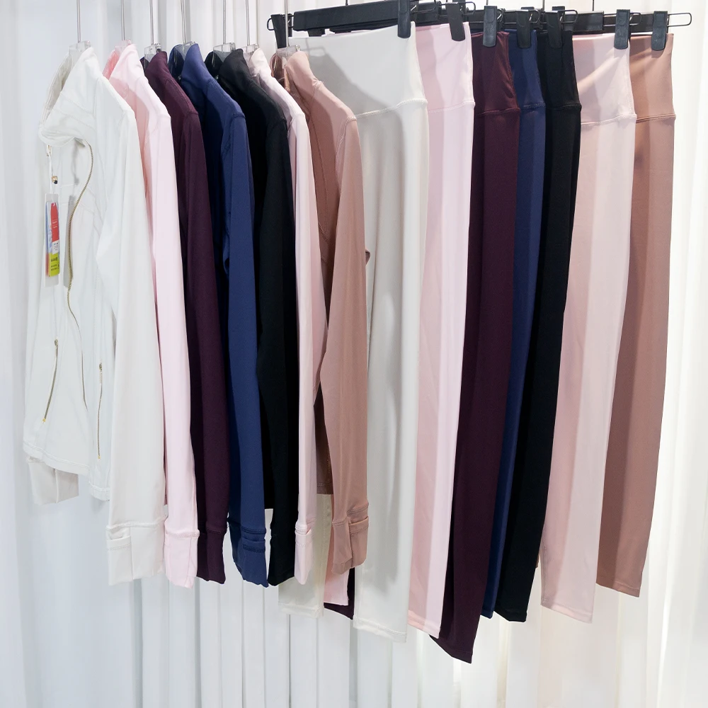 Gold Zipper Stand Collar Yoga Jacket Set Yoga Nine-Point Pants Set Quick-Dry Breathable Nylon Brushed Spring and Autumn Sun Prot