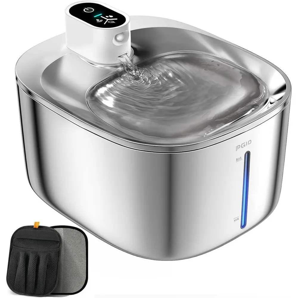 

4.5L Stainless Steel Pet Water Fountain, Cordless Dog Drinking Dispenser with 4000mAh Battery and Hair Removal Gloves