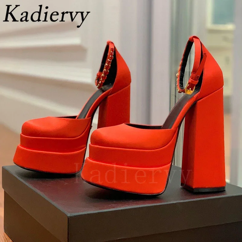 Wiosna Lato Super Wysokie Obcasy Platforma Buty Kobiety Pasek na kostkę Buty Imprezowe Satynowe Seksowne Sandały T-show Runway Pumps Woman