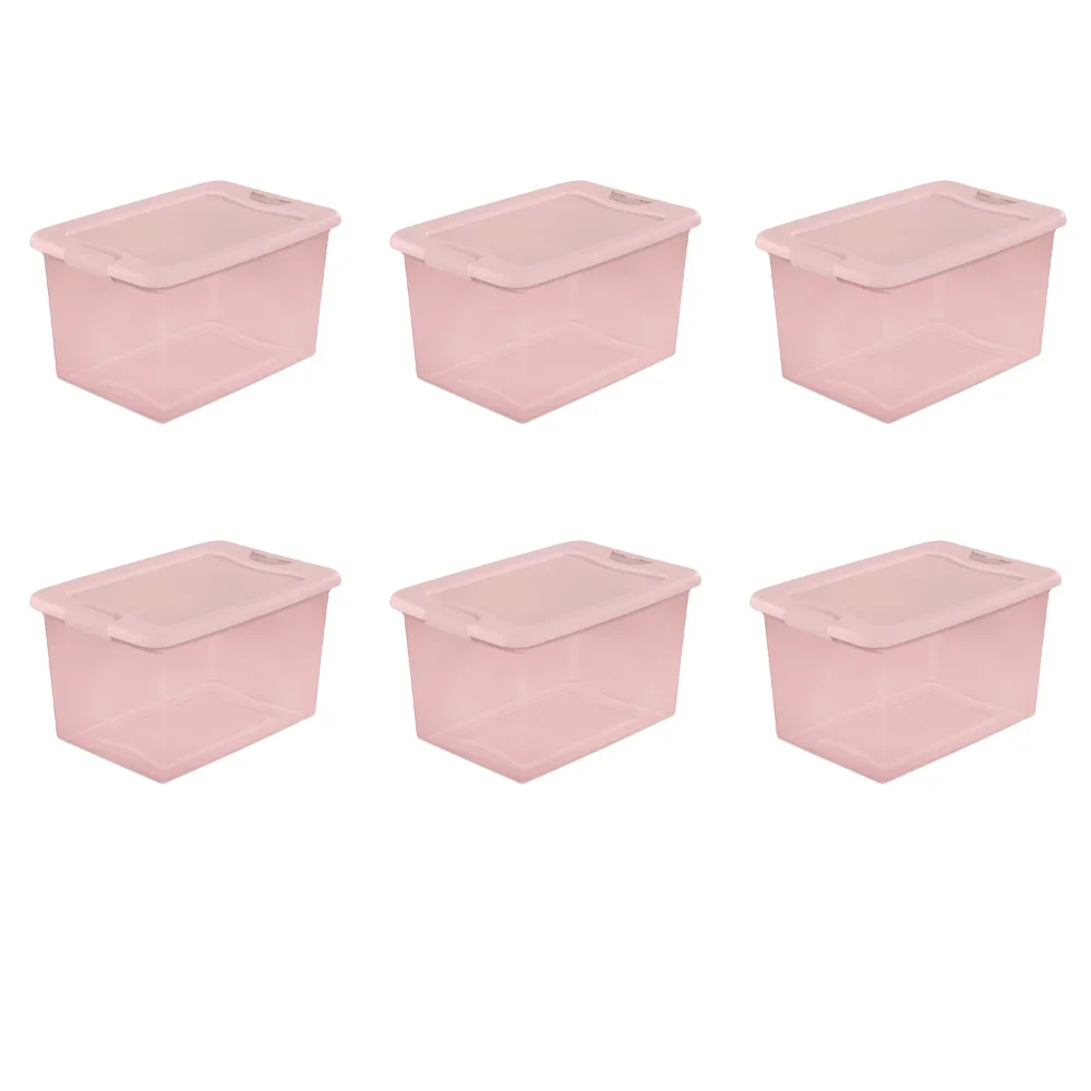 Sterilite 64 Qt. Latching Box Plastic, Blush Pink Tint, Set of 6 Storage  Organizer