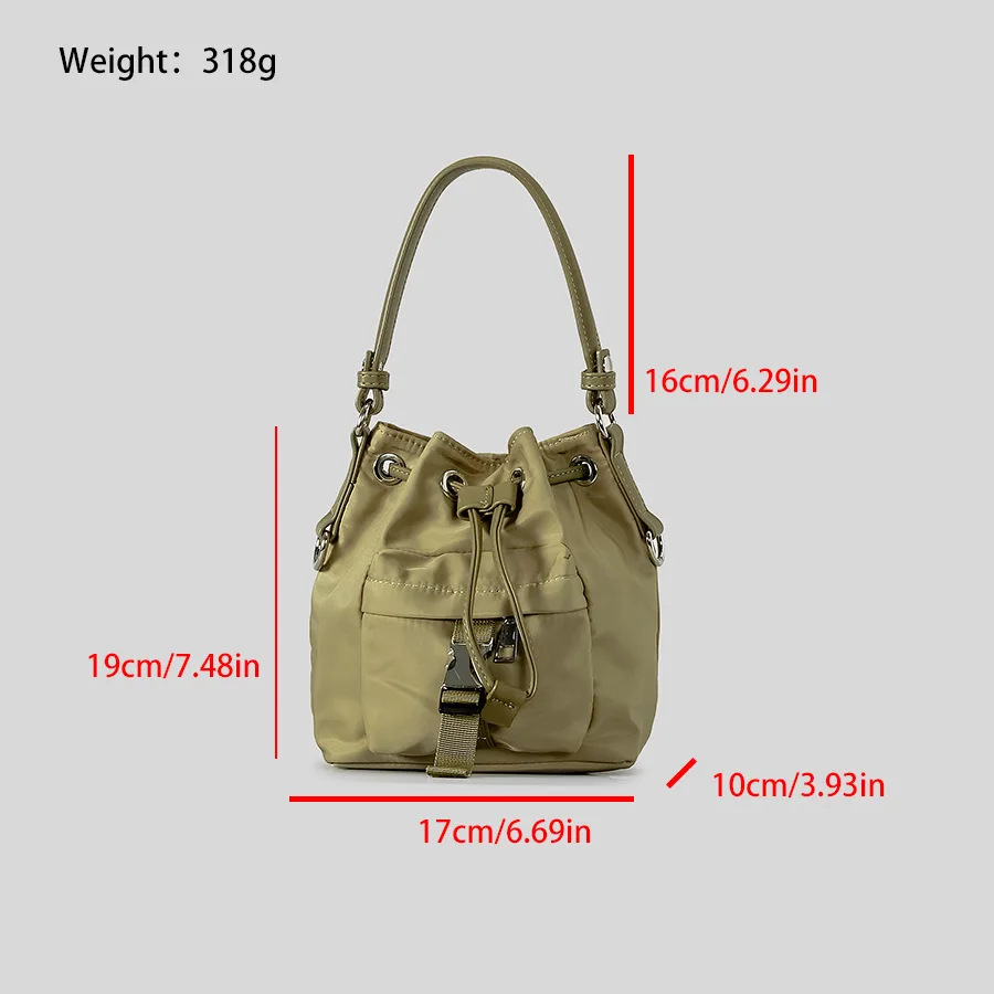 Casual Nylon Buckets Bag Drawsting Women Handbags Vintage Shoulder Crossbody Bag Simple Female Tote Purses 2024