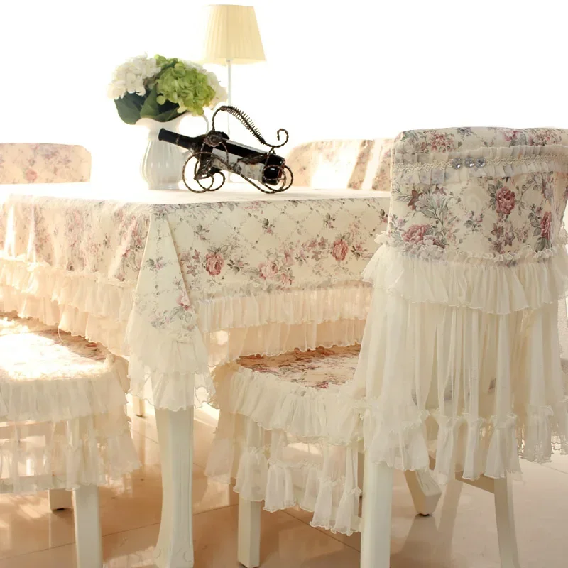 Europe Polyester Tablecloth Chair Sets Embroidered Floral Hollow Table Cover Rectangular Elegant Home Party Wedding Decoration