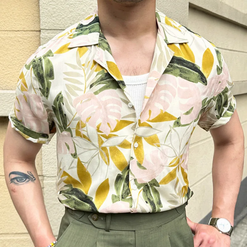 Streetwear Vintage Colorful Floral Pattern Short Sleeve Shirt Summer Beach Shirt Hip Hop Casual  Holiday Tops Men Hawaiian Shirt