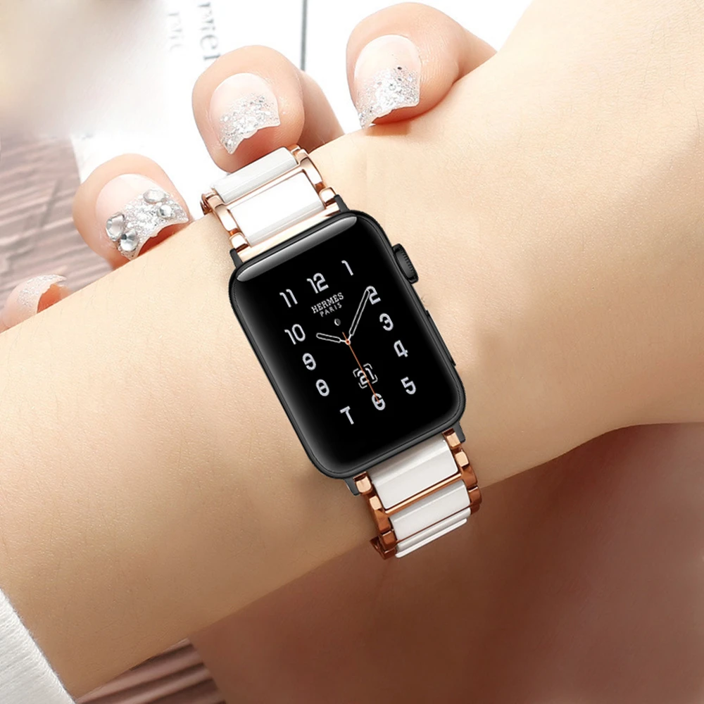 Ceramics Bracelet for Apple Watch 49mm Band 45mm 44mm 42mm 41mm 40mm Link Wristband for iWatch Ultra 2 SE 9 8 7 6 5 4 3 Correa