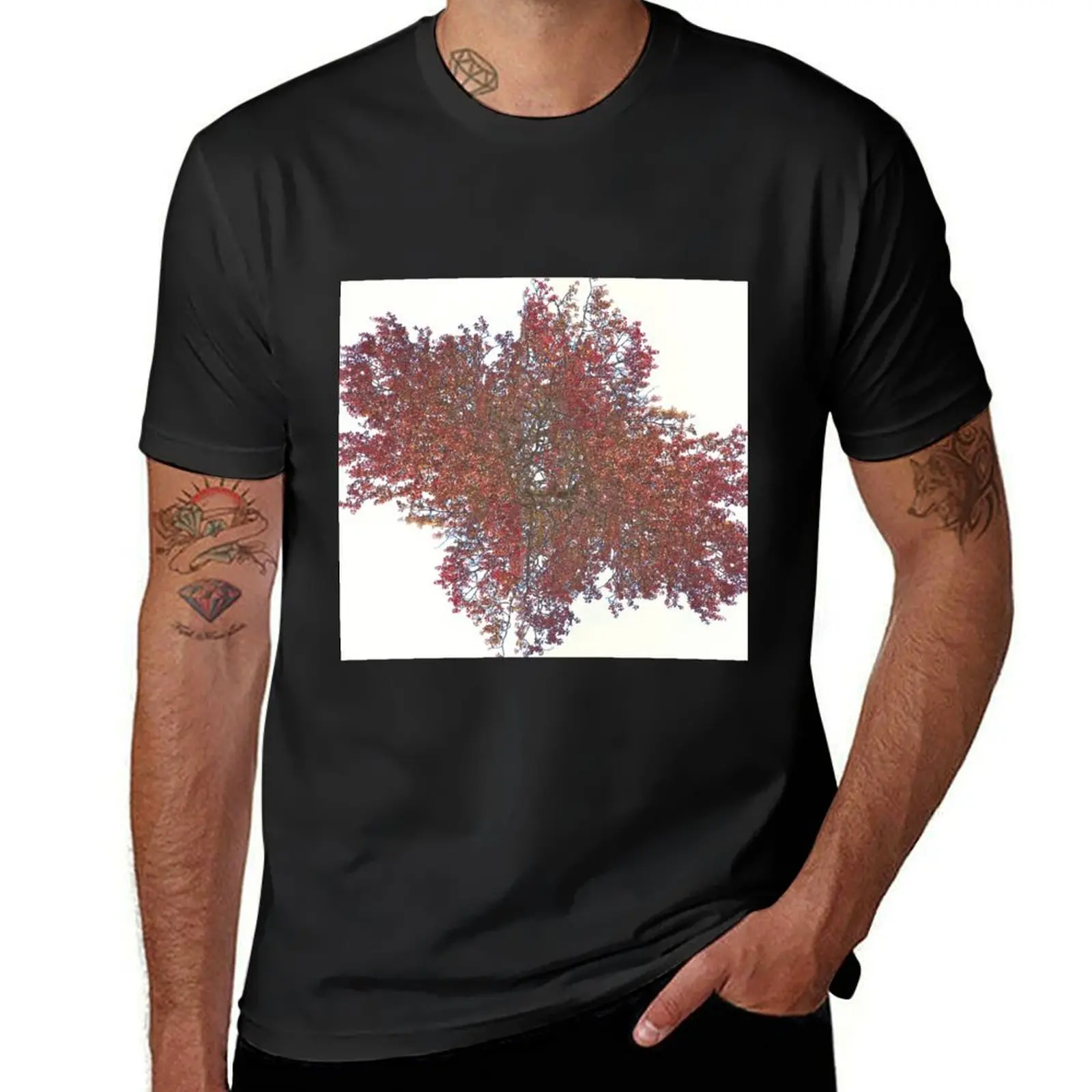 Red aspen leaves T-shirt summer top Aesthetic clothing mens vintage t shirts