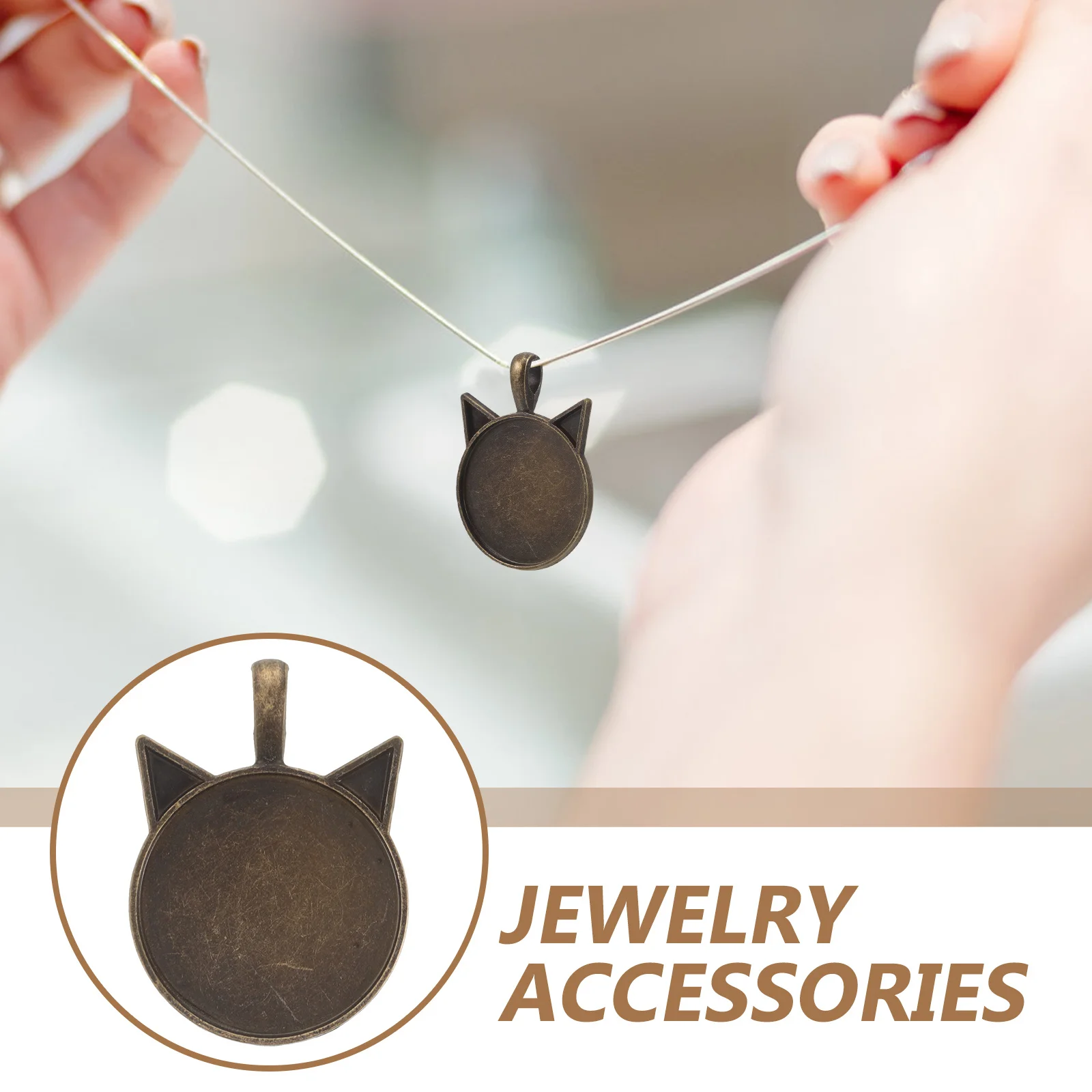 5 قطعة الأذن القط قلادة الصواني خمر سبائك الزنك DIY بها بنفسك صنع المجوهرات كابوشون الحافة إعدادات صينية أطقم صنع المجوهرات قلادة صينية #1