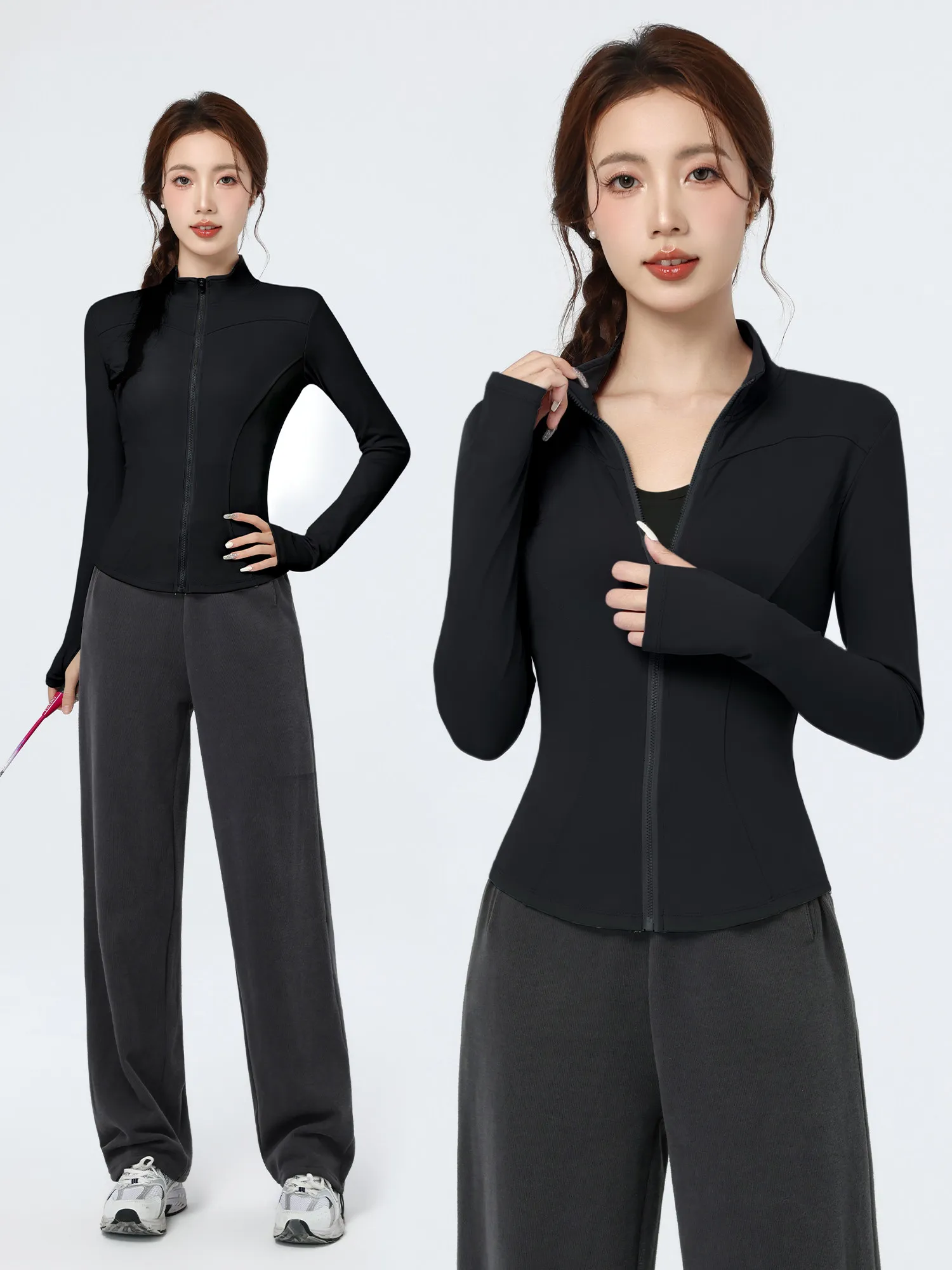 

Women's Winter Running Sport Suit Casual Fitn Morning Run Training Clothes High Waist Long Pants Nylon Qui Dry Zipper