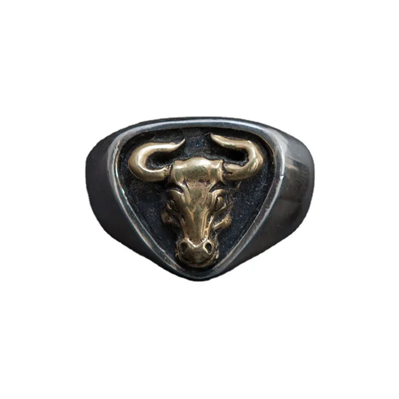 Thai Silver Bull Men\'s Ring Simple Dseign Open Adjustable Rings