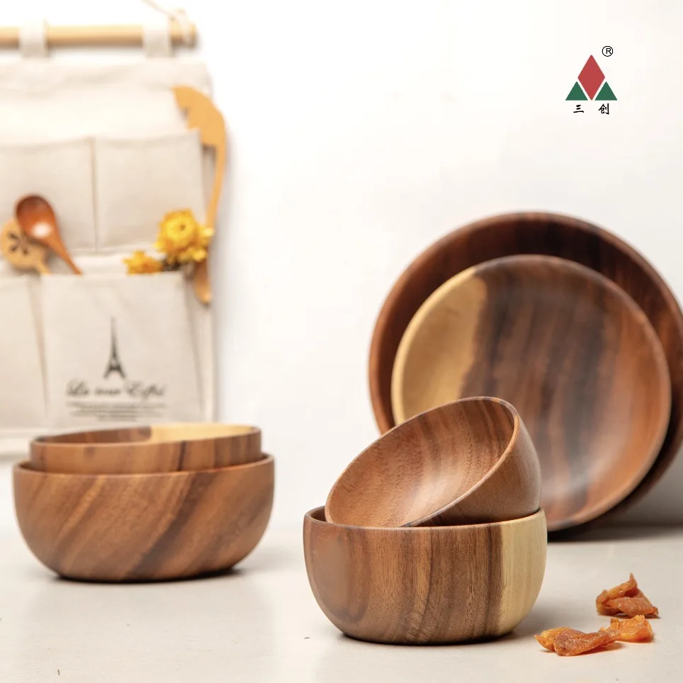 Withered Whole wood acacia wood bowls, household utensils, anti scalding instant noodles bowls, thickened soup bowls, dishes