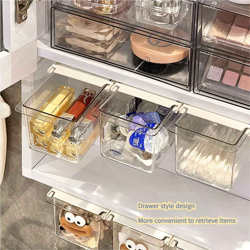 Transparente Badezimmer-Aufbewahrungsbox aus Baumwolle mit ausziehbarer Schublade im Make-up-Baumwoll-Aufbewahrung unter Spiegelschrank